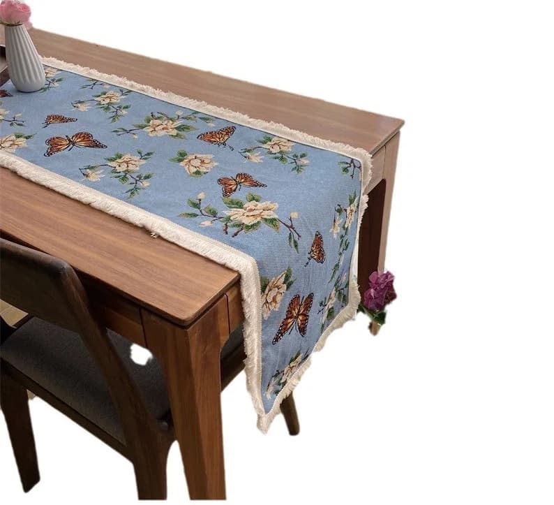 Chemin de table style campagnard américain avec imprimé papillons et fleurs