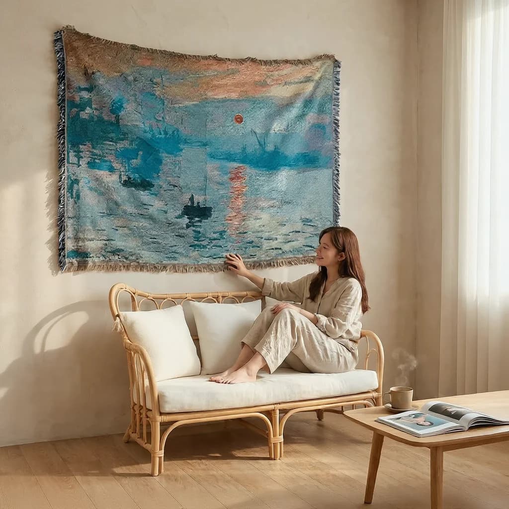Jeté de canapé tapisserie style peinture à l'huile pour décoration murale