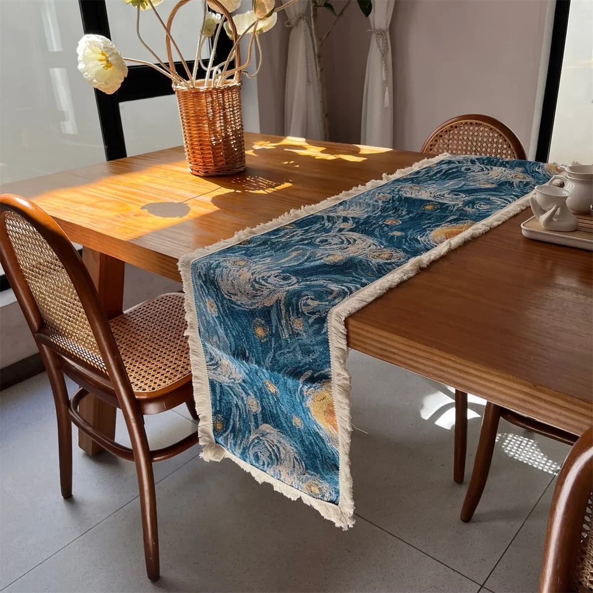 Chemin de table et nappe décor jacquard Nuit étoilée