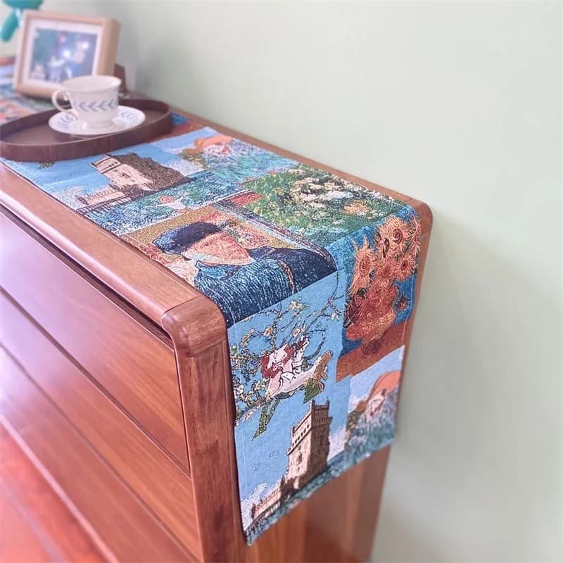 Chemin de table style Van Gogh en mélange coton-lin