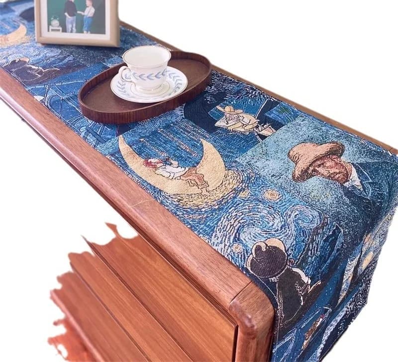 Chemin de table style Van Gogh en mélange coton-lin