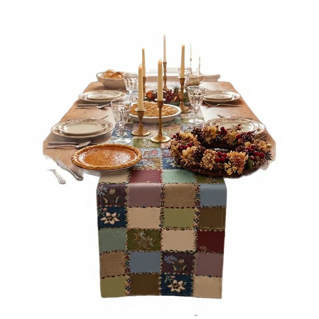 Chemin de table et set de table en coton et lin à motifs floraux