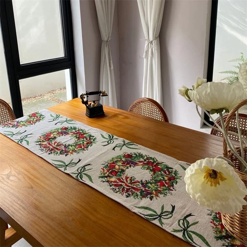 Ensemble Chemin de Table et Sets de Table Couronne de Noël