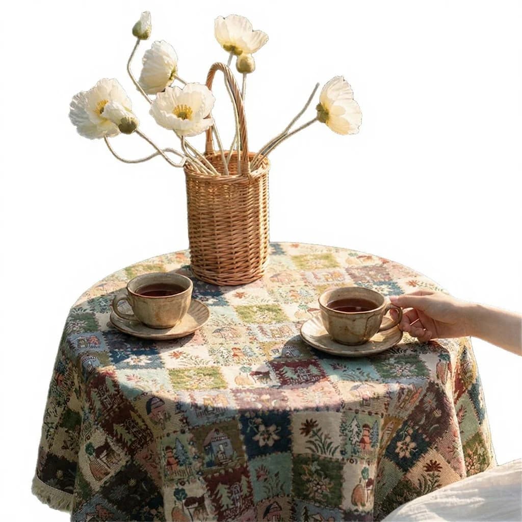 Chemin de table jacquard style campagne rustique décor floral peinture à l'huile