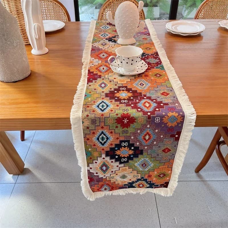 Chemin de table vintage en coton mélangé