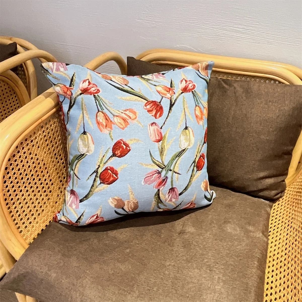 Housse de coussin jacquard style campagne américaine pour canapé