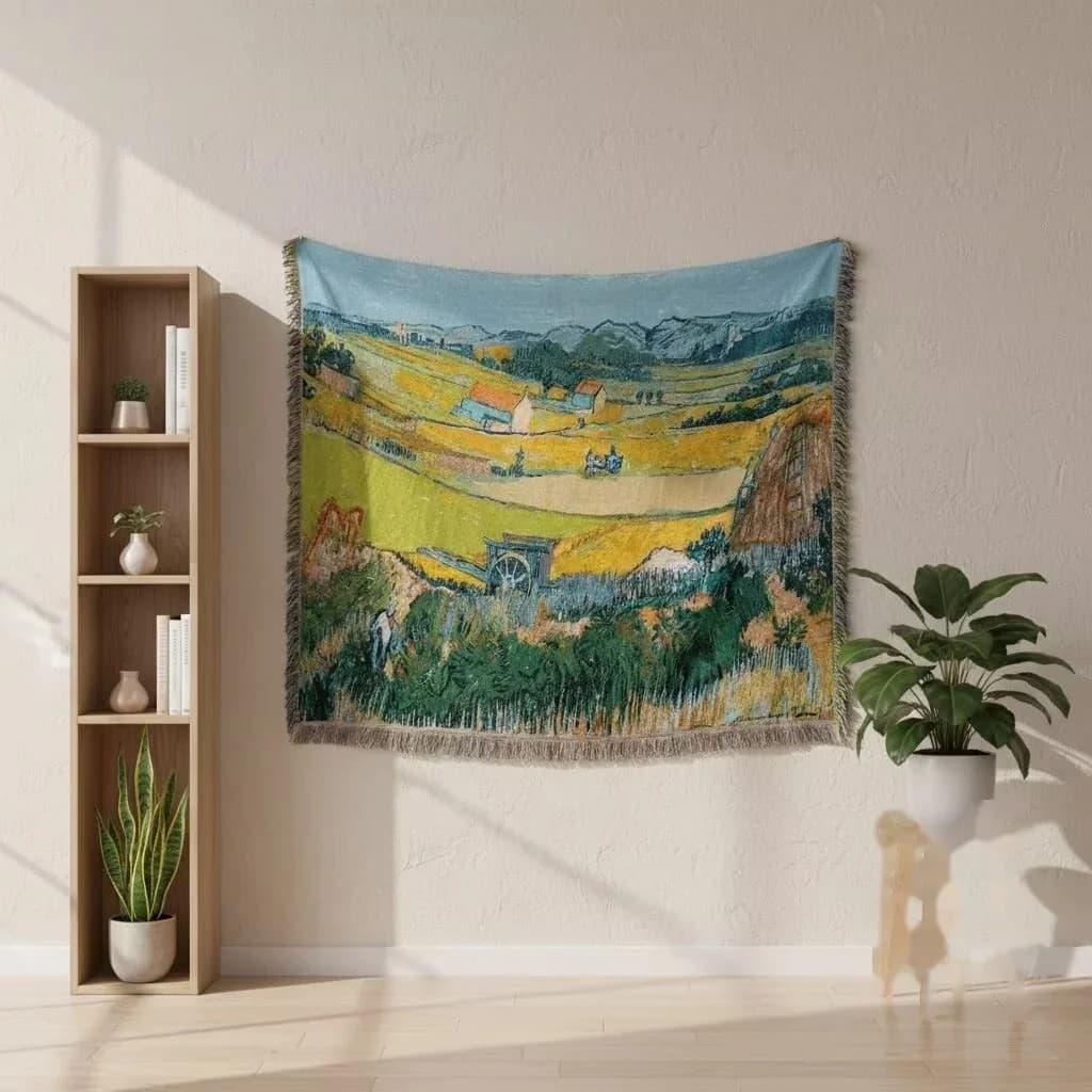 Plaid tapisserie style Van Gogh en mélange de coton, art mural et housse de canapé