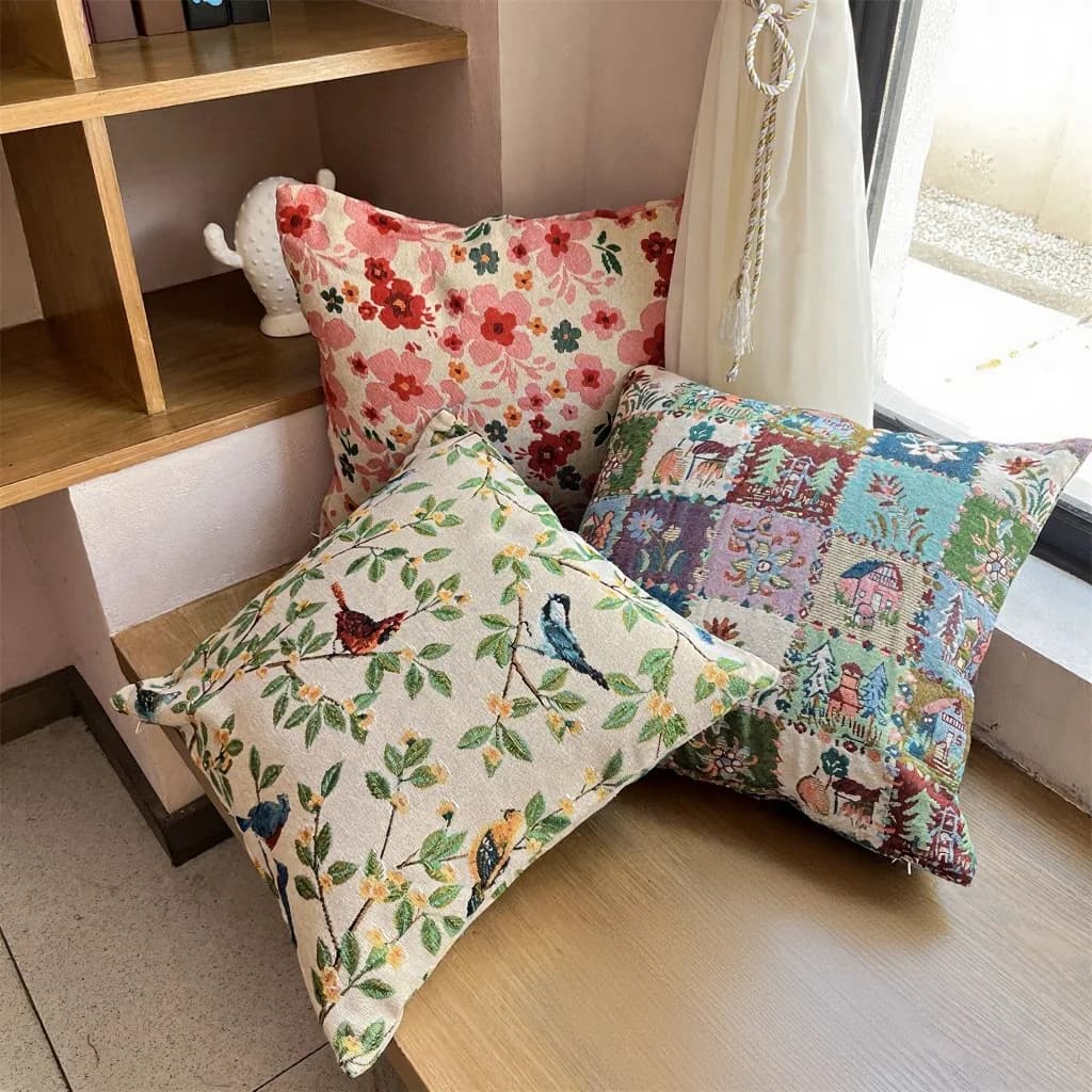Housse de coussin jacquard style campagne américaine pour canapé