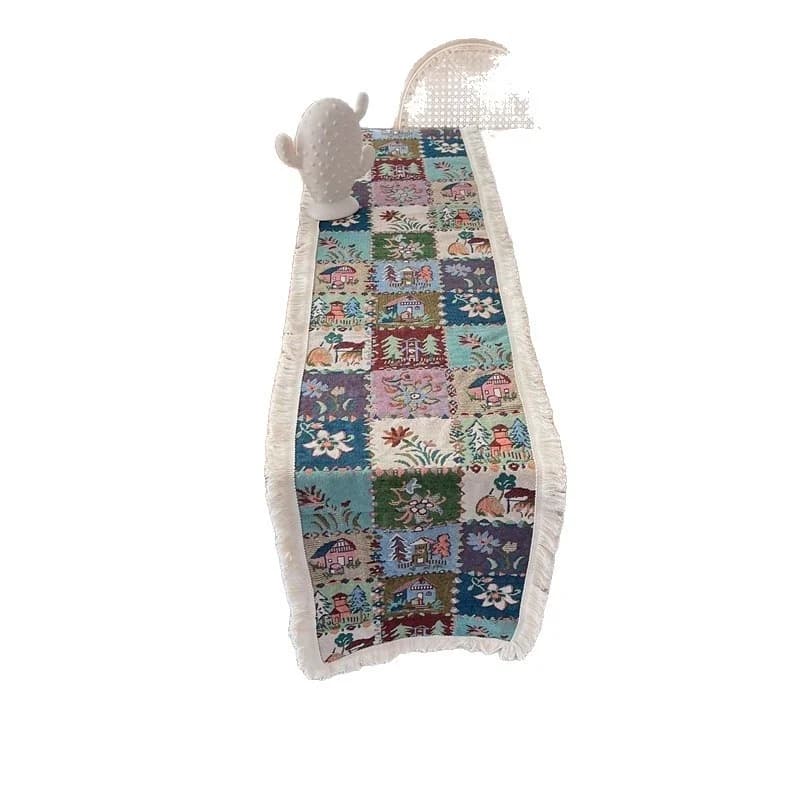 Chemin de table style campagnard américain, imprimé floral et végétal, mélange coton