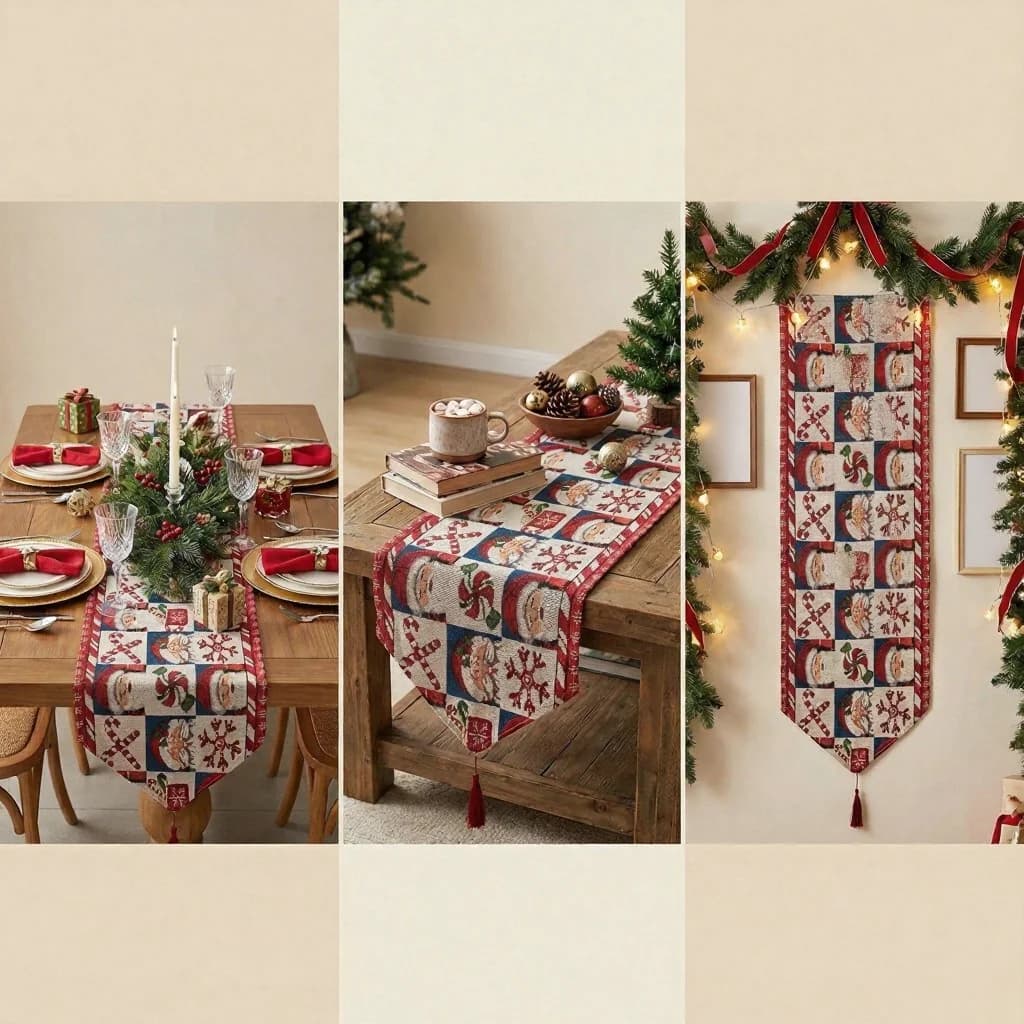 Chemin de table de Noël décor festif pour table et meuble