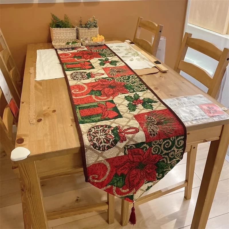 Chemin de table de Noël, mélange coton, décoration festive