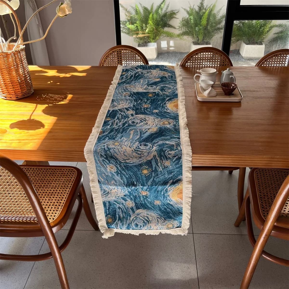 Chemin de table style Van Gogh en tissu décoratif mélange coton