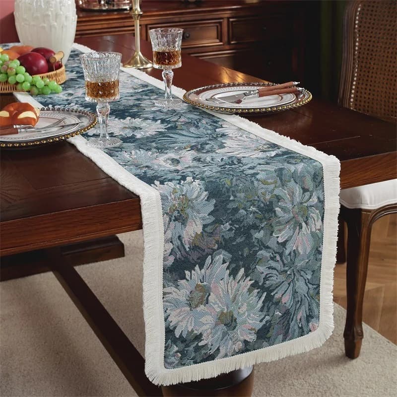 Chemin de table floral style peinture à l'huile vintage pour table et meuble TV