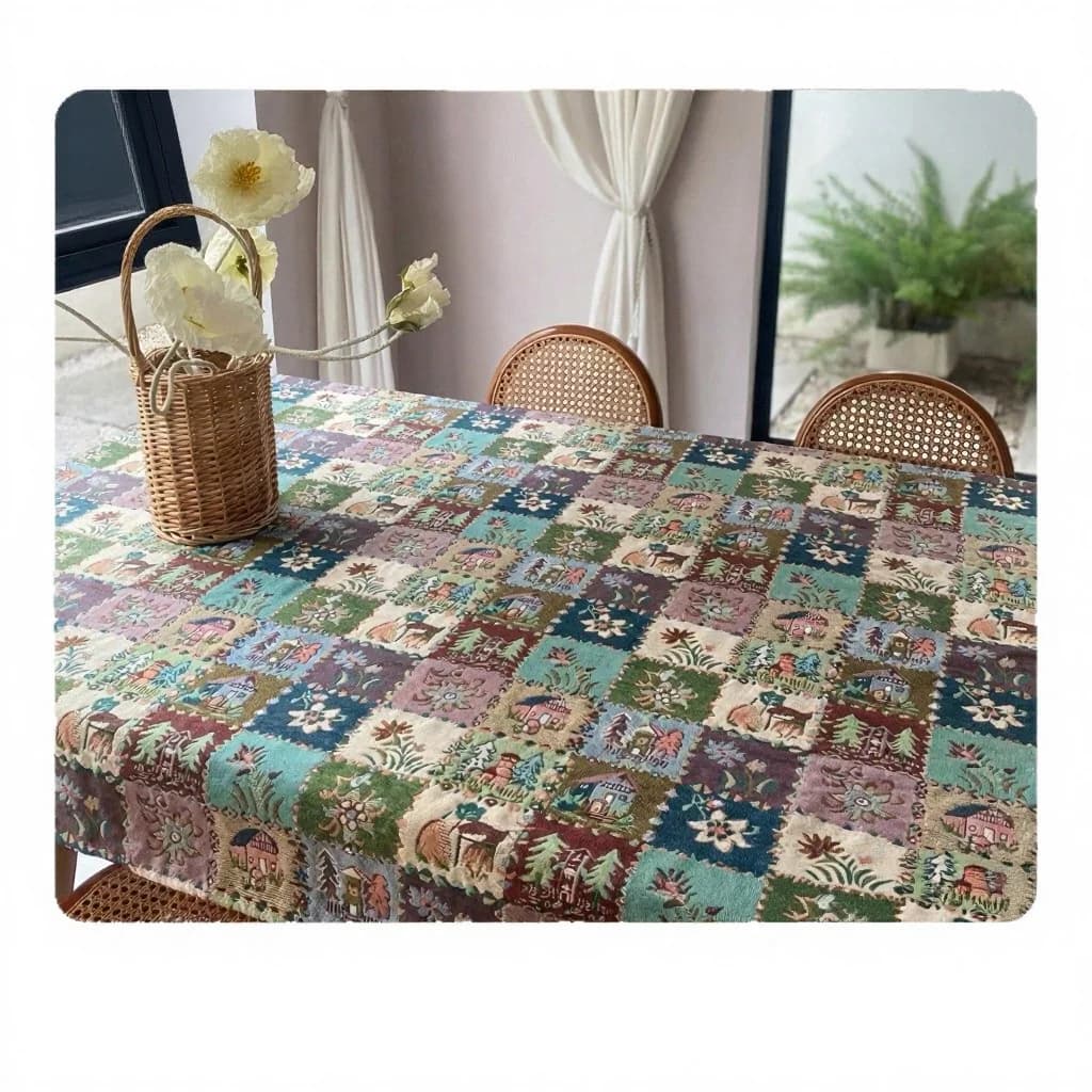 Chemin de table jacquard style campagne américaine avec motif peinture à l'huile florale