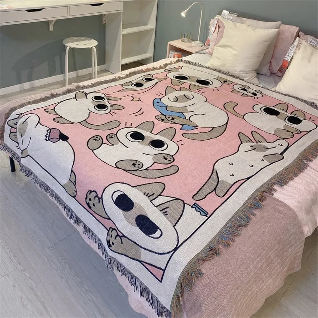 Plaid de canapé chat rose dessin animé pour fauteuil