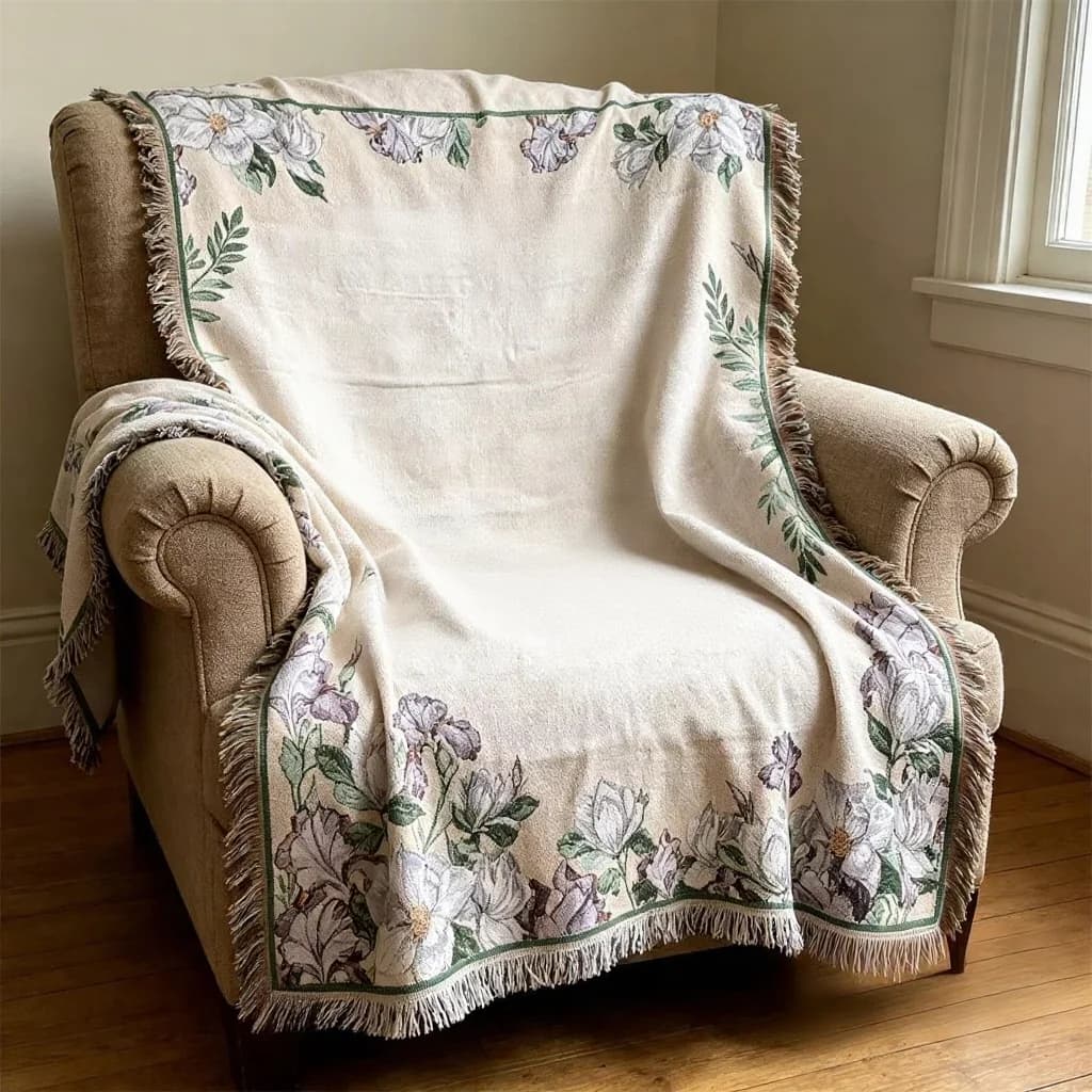 Jeté de canapé en chenille motif chat cartoon pour fauteuil