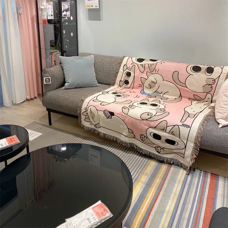 Plaid de canapé chat rose dessin animé pour fauteuil
