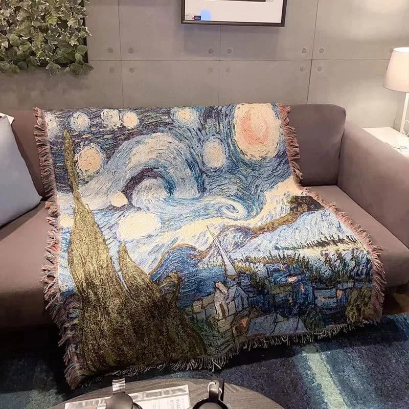 Plaid de canapé Nuit étoilée Van Gogh housse décorative en mélange coton