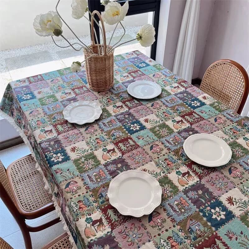 Chemin de Table et Nappe Jacquard Floral Rustique