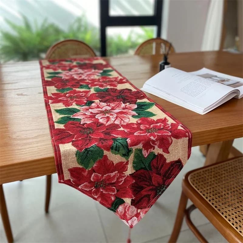 Chemin de table de Noël rouge, décoration festive pour table à manger