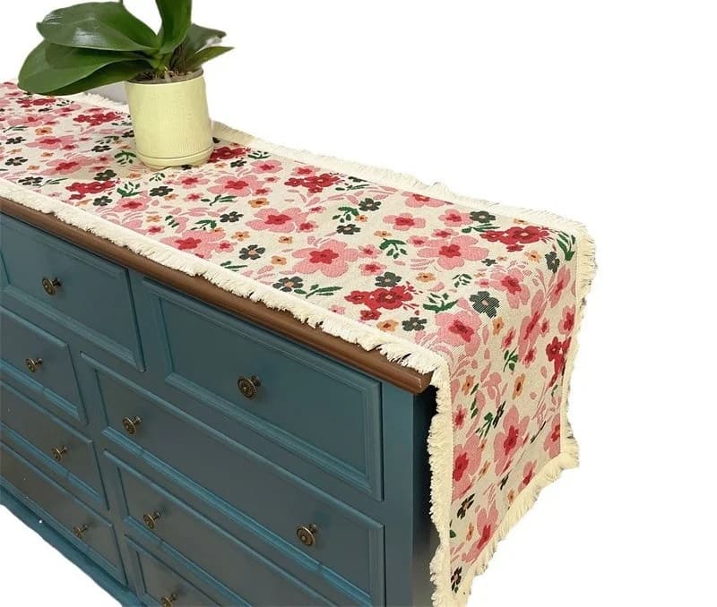 Chemin de table style campagne américaine, mélange coton, décor floral