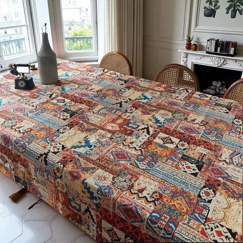 Nappe jacquard bohème rétro motif géométrique housse décorative