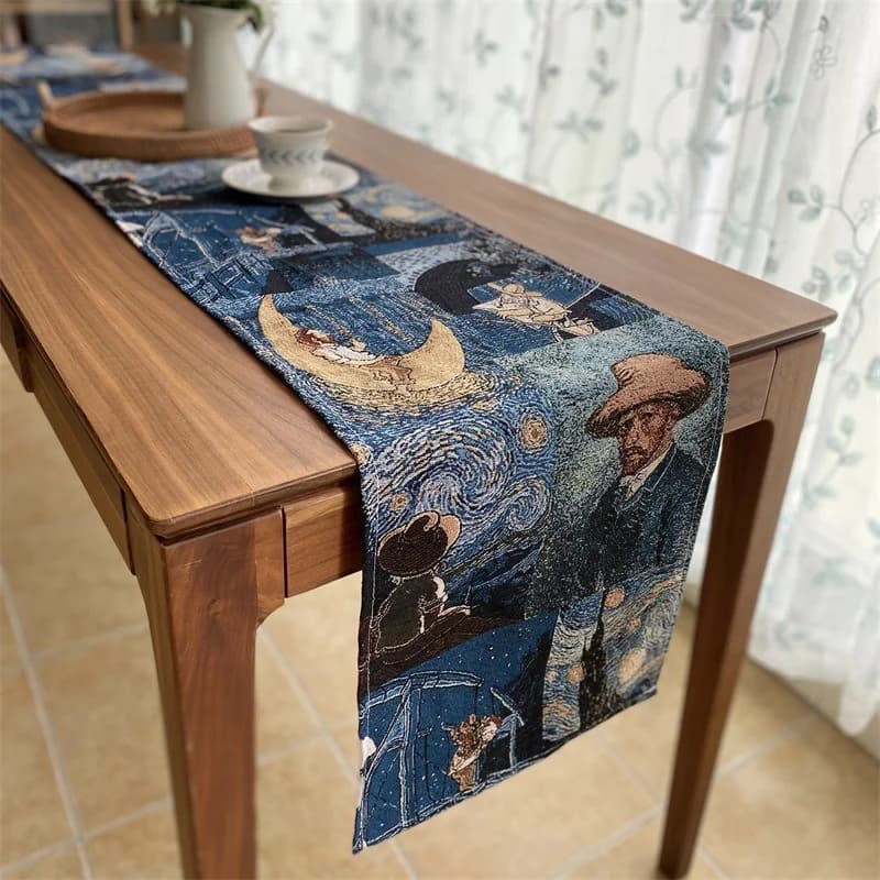 Chemin de table style Van Gogh en coton et lin