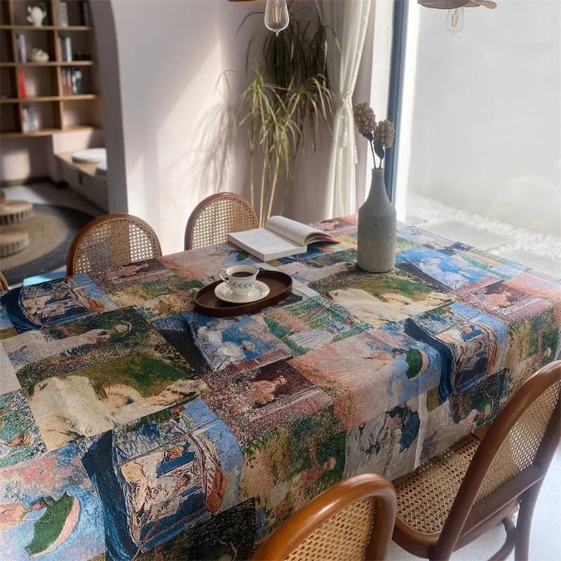 Nappe rectangulaire en mélange polyester-coton pour salle à manger, bureau et jardin