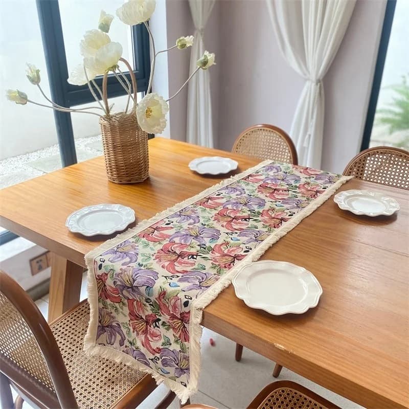 Chemin de table jacquard floral style campagnard américain