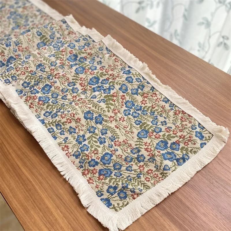 Chemin de table floral en coton mélangé pour décoration de salle à manger