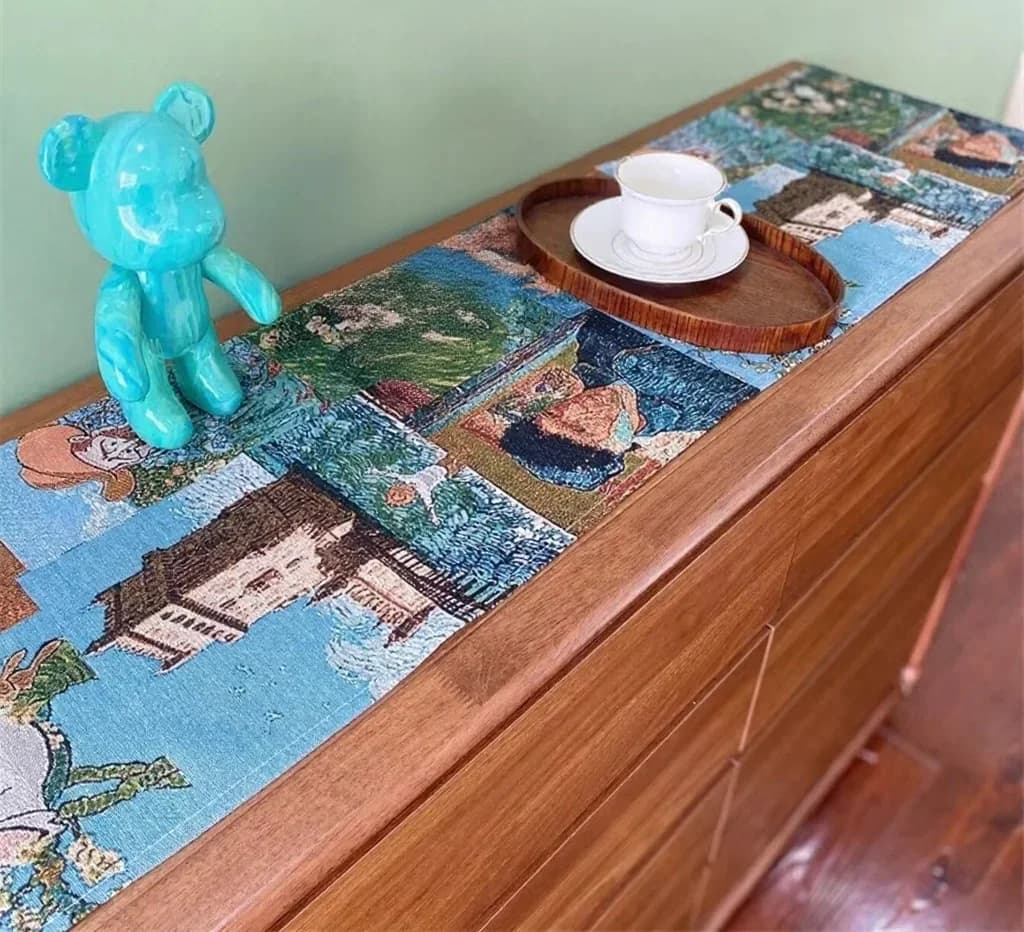 Chemin de table style Van Gogh en mélange coton-lin