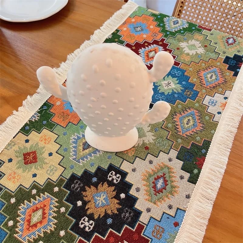 Chemin de table bohème motif géométrique coton polyester