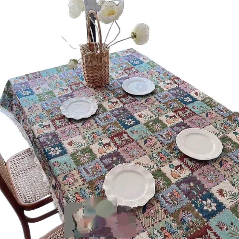 Chemin de table et nappe en mélange de coton avec motif jacquard floral