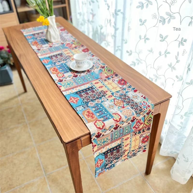 Chemin de table bohème rétro tissu décoratif floral
