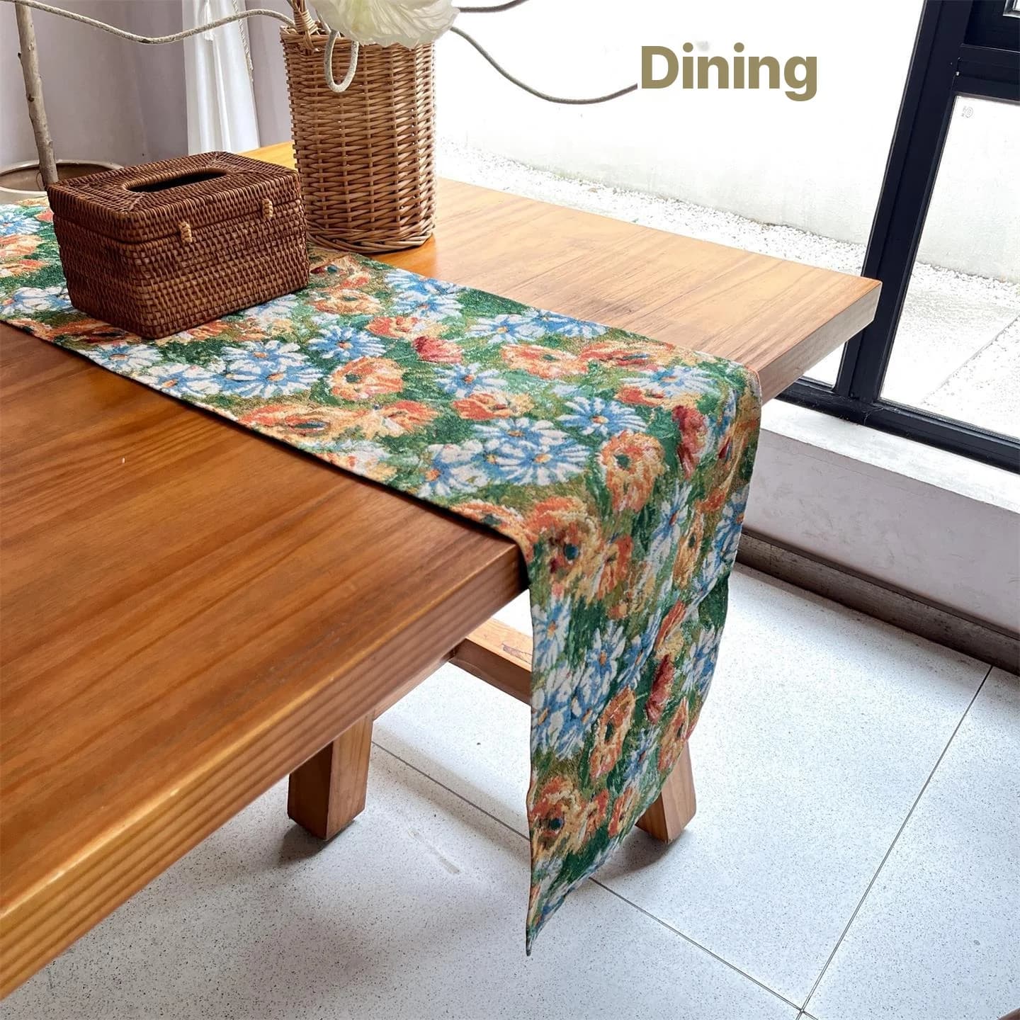 Chemin de Table et Set de Table Jardin Monet, Tissu Mélange Coton