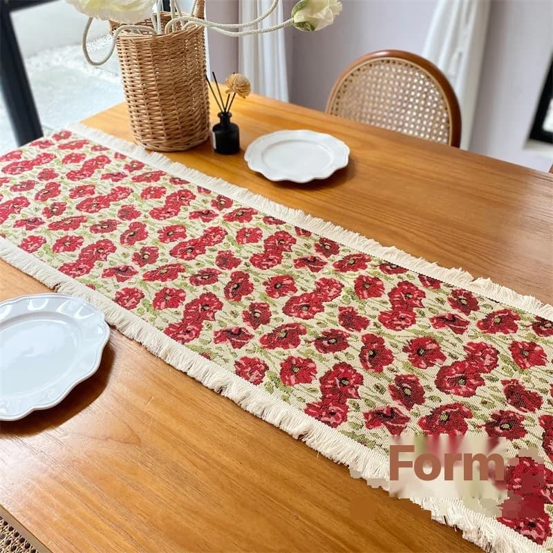 Chemin de table floral en mélange de coton pour salle à manger