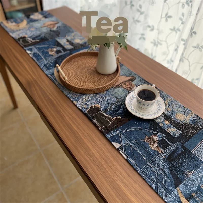 Chemin de table style Van Gogh en coton et lin