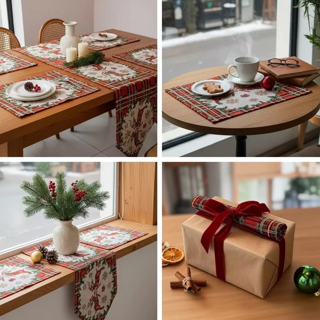 Chemin de table de Noël en mélange de coton