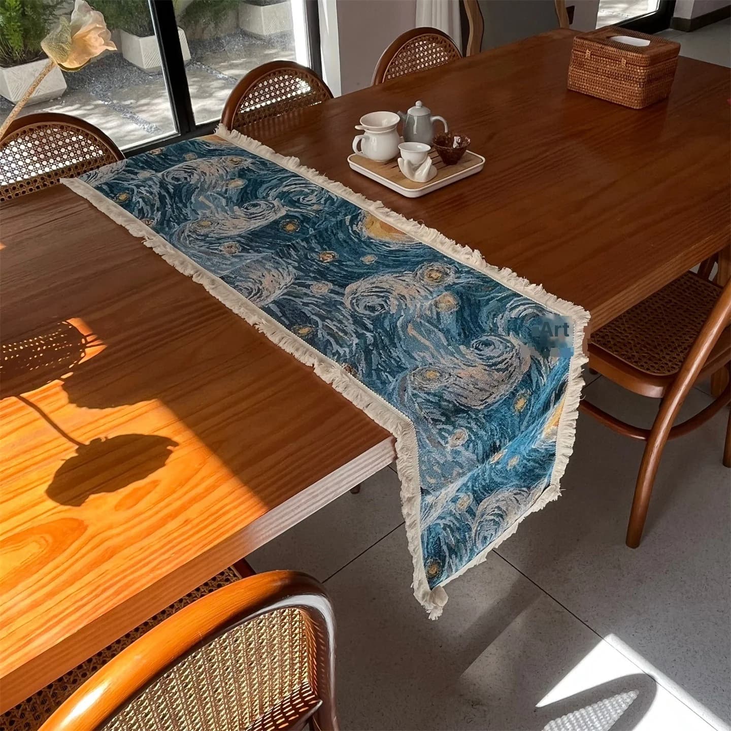 Chemin de table style Nuit étoilée Van Gogh, mélange coton