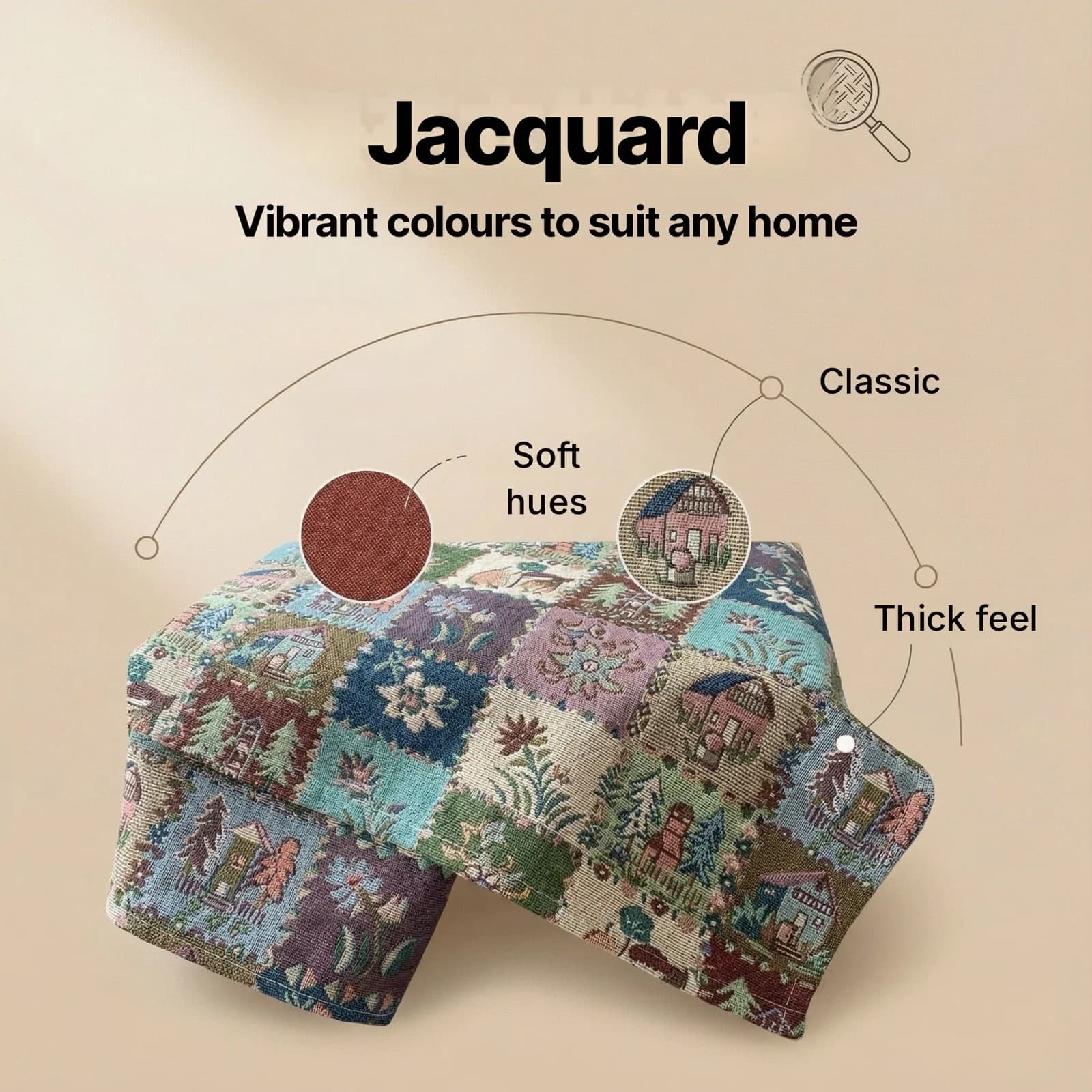 Chemin de table et nappe en mélange de coton avec motif jacquard floral