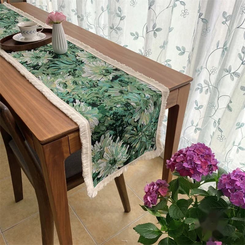 Chemin de table style campagnard américain, imprimé floral et végétal, mélange coton