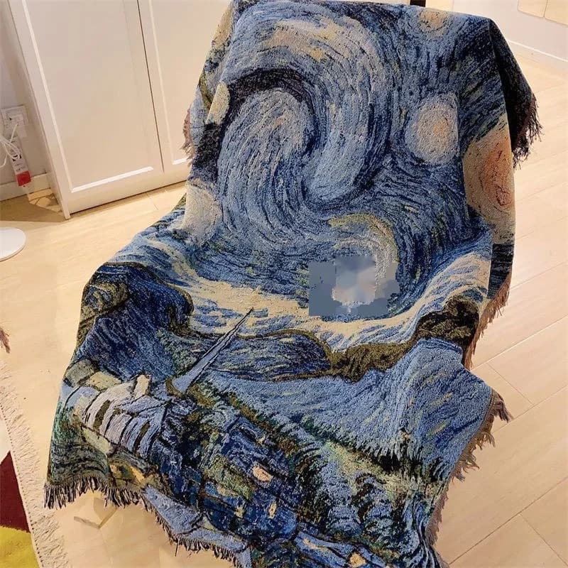Plaid de canapé Nuit étoilée Van Gogh housse décorative en mélange coton