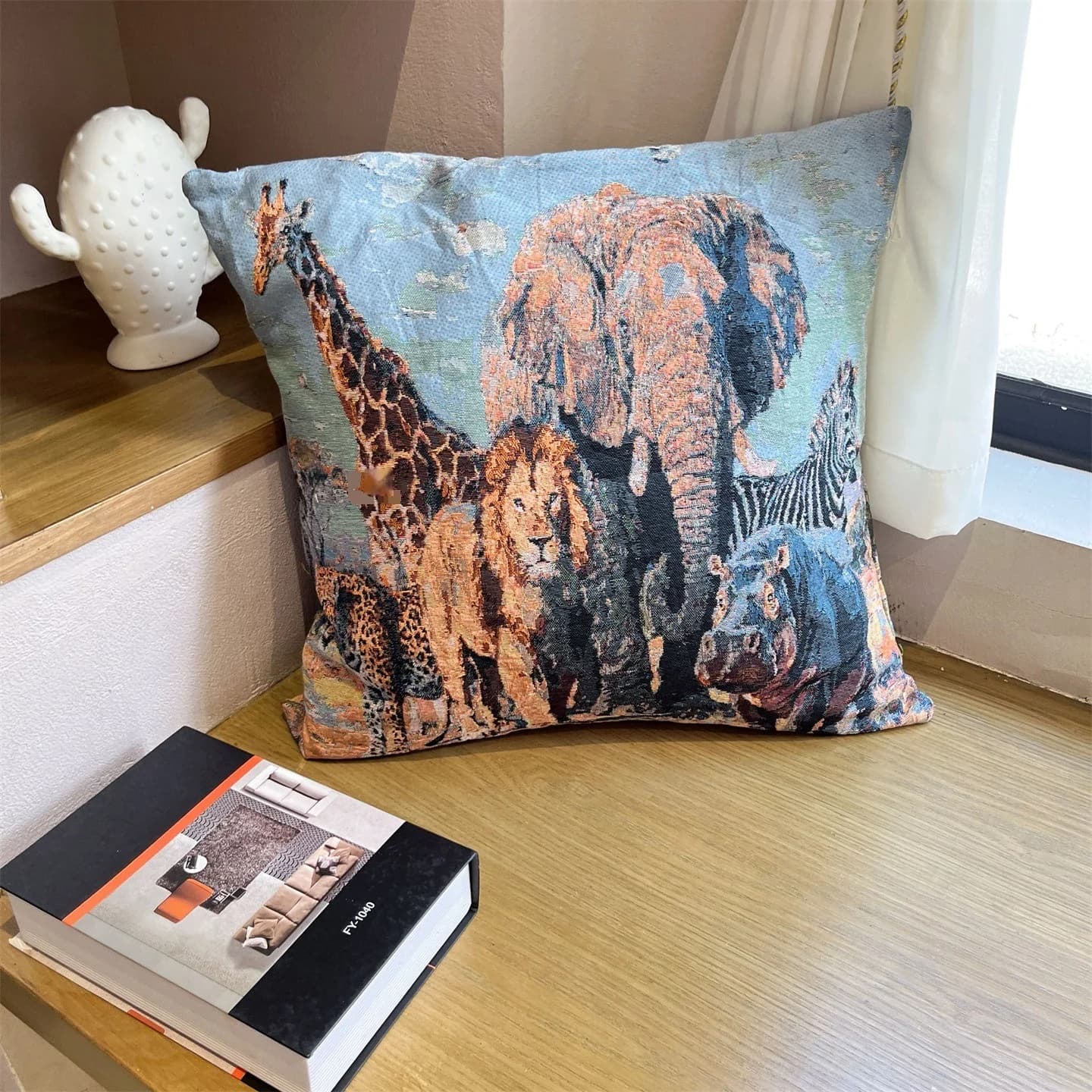 Housse de coussin rétro imprimé animalier 45x45 cm en coton mélangé