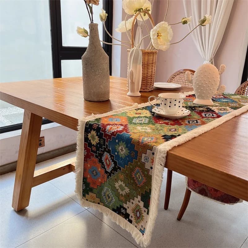 Chemin de table bohème en mélange de coton