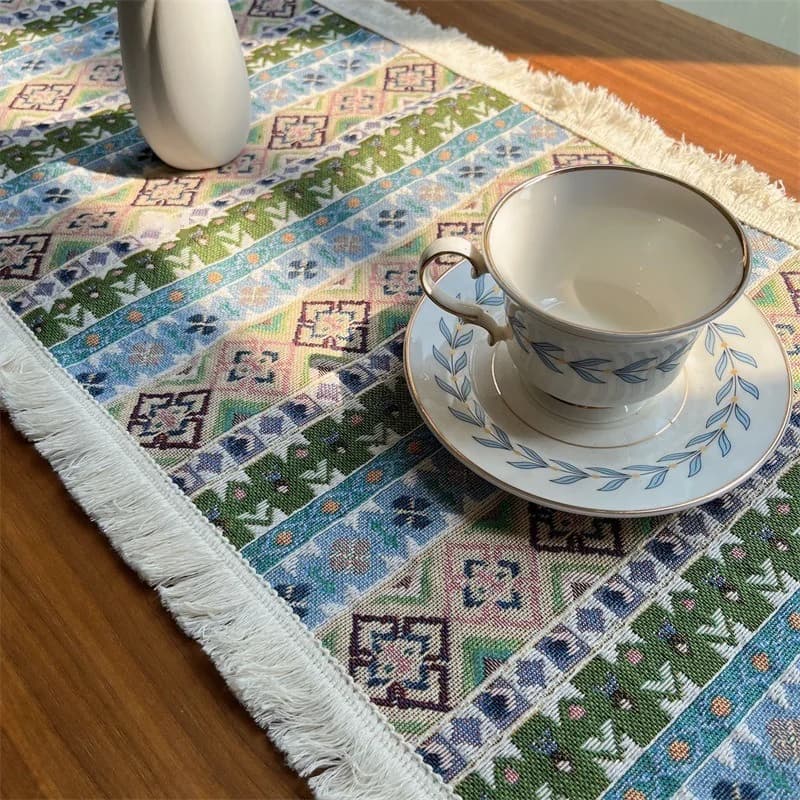 Chemin de table bohème en mélange de coton
