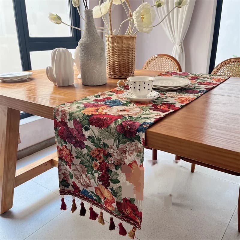 Chemin de table style américain avec franges pour salle à manger et décoration intérieure