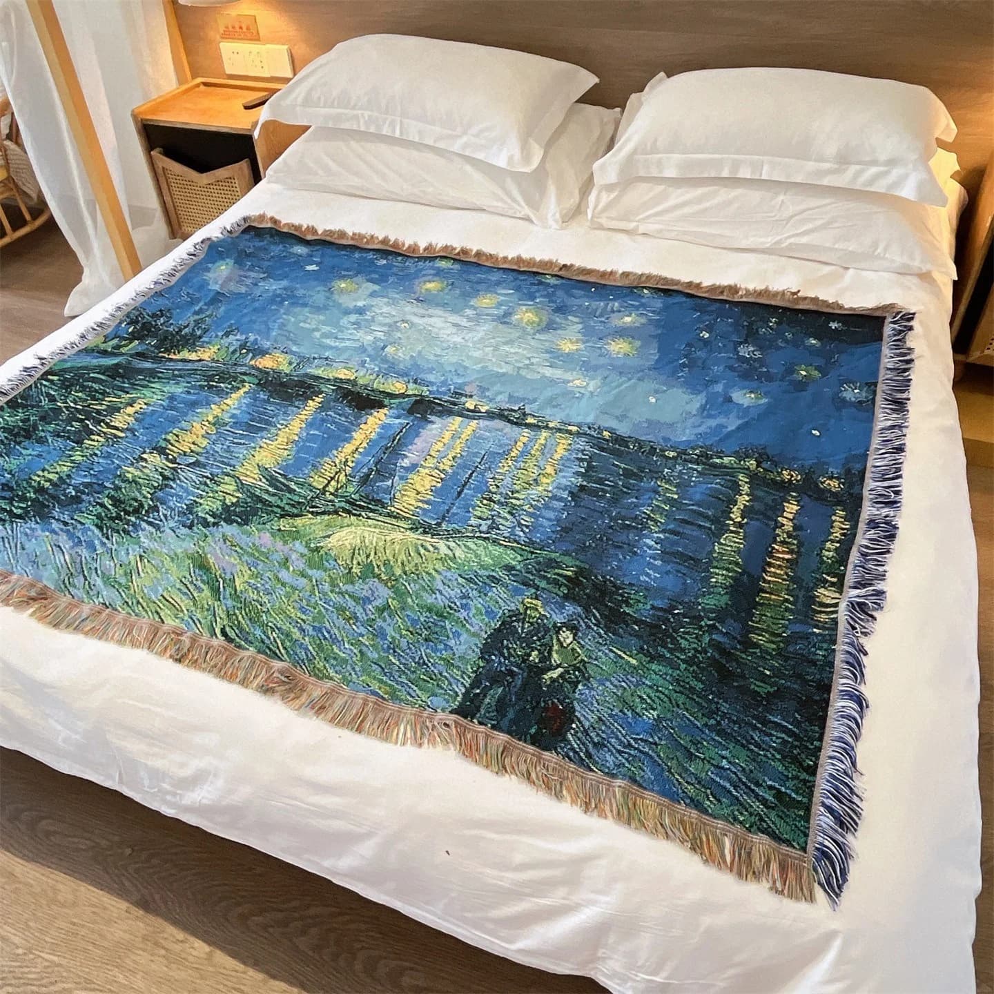 Plaid tissé style Van Gogh pour canapé lit déco murale 130x160cm