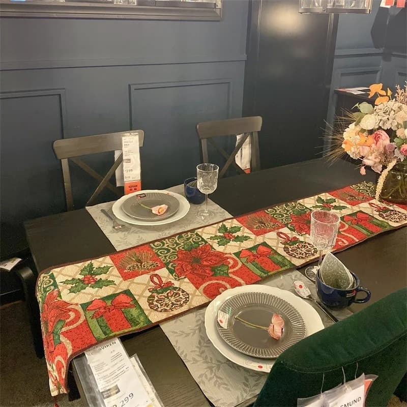 Chemin de table Noël mélange coton décoration festive