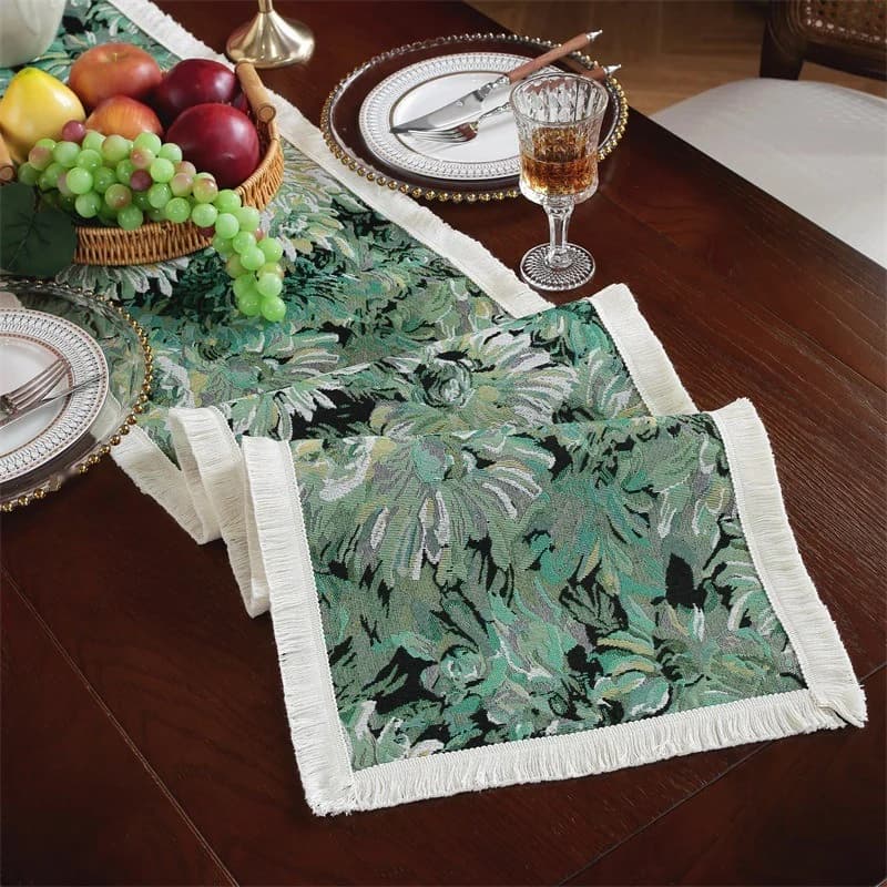 Chemin de table vintage style peinture à l'huile française avec franges