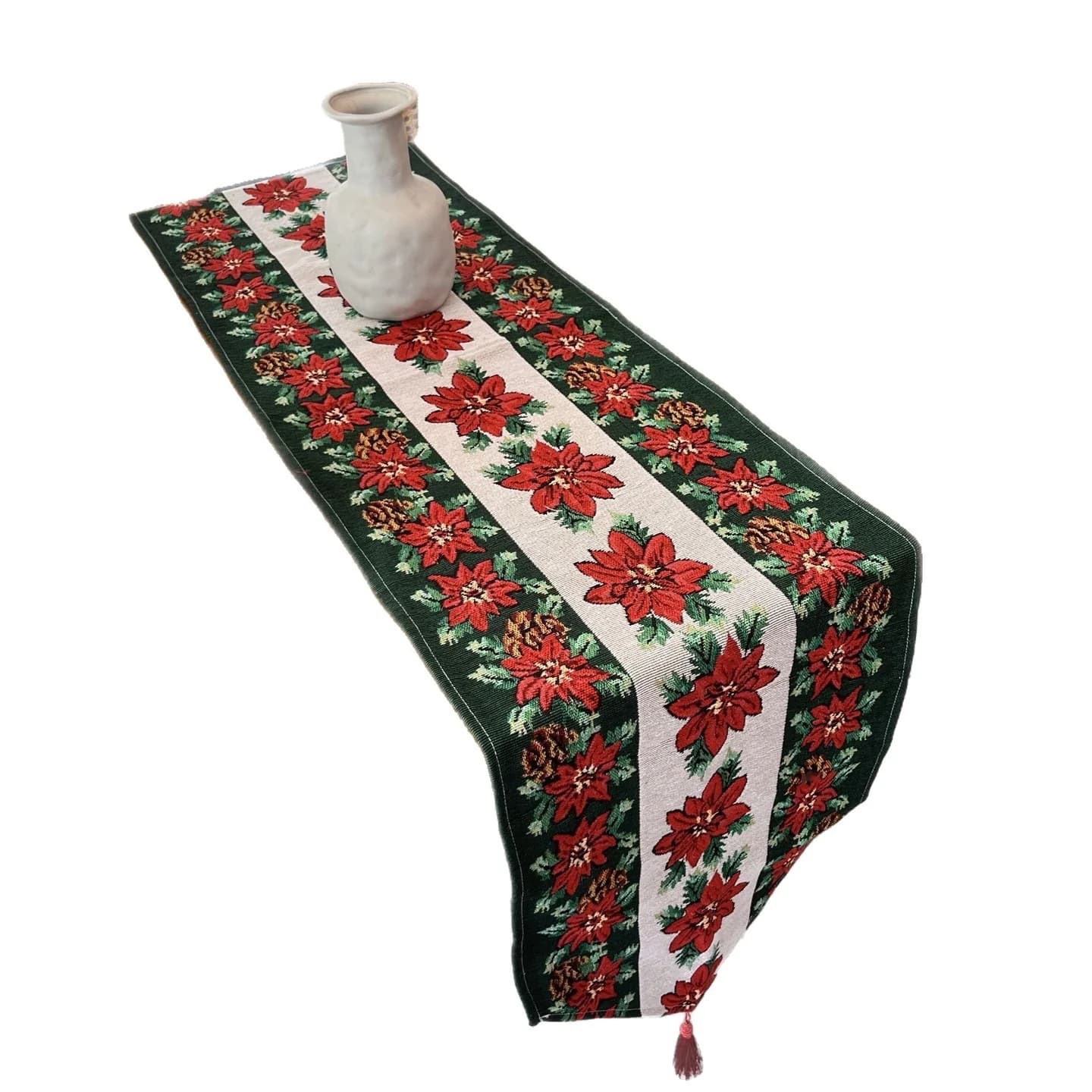 Chemin de table de Noël rouge à fleurs
